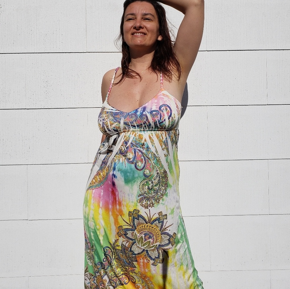 S-twelve multicolored summer maxi dress medium